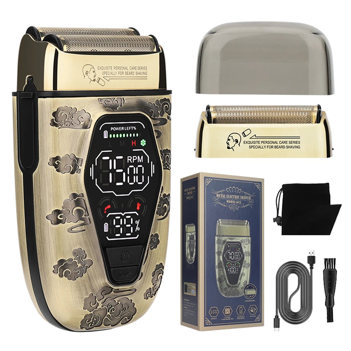 Men Razor Bald Head Hairdresser Digital Display Electric Reciprocating Razor Three speeds Metal LCD Power Display Shaving Device