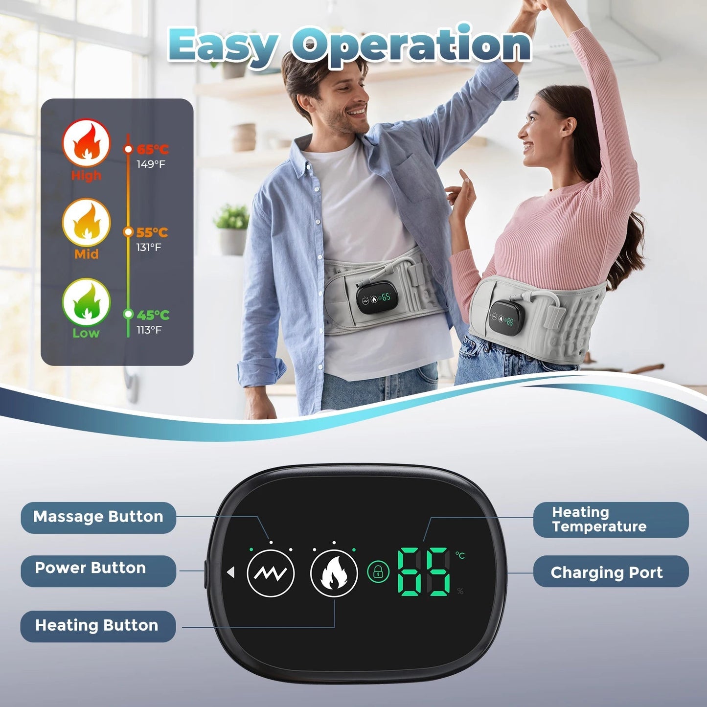 Electric Waist Massager Infrared Heated Lumbar Pad Adjustable Temperature Hot Compress Vibration Waist Massage Belt Back Support