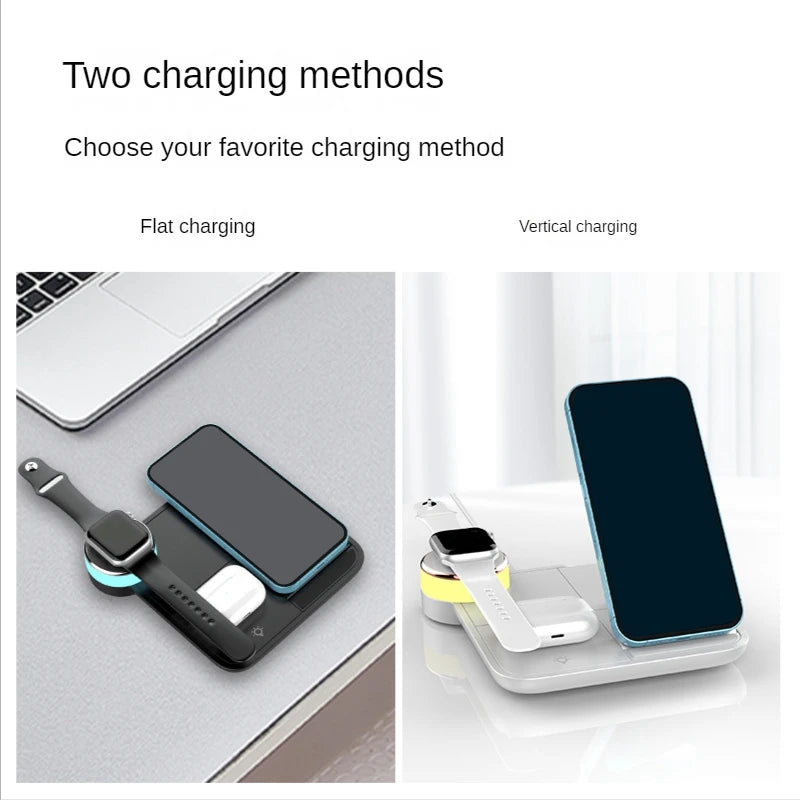 Convenient 4 In 1 Fast Wireless Charging Dock For Qi-Enabled Devices Earbuds Wireless Charger With LED Light