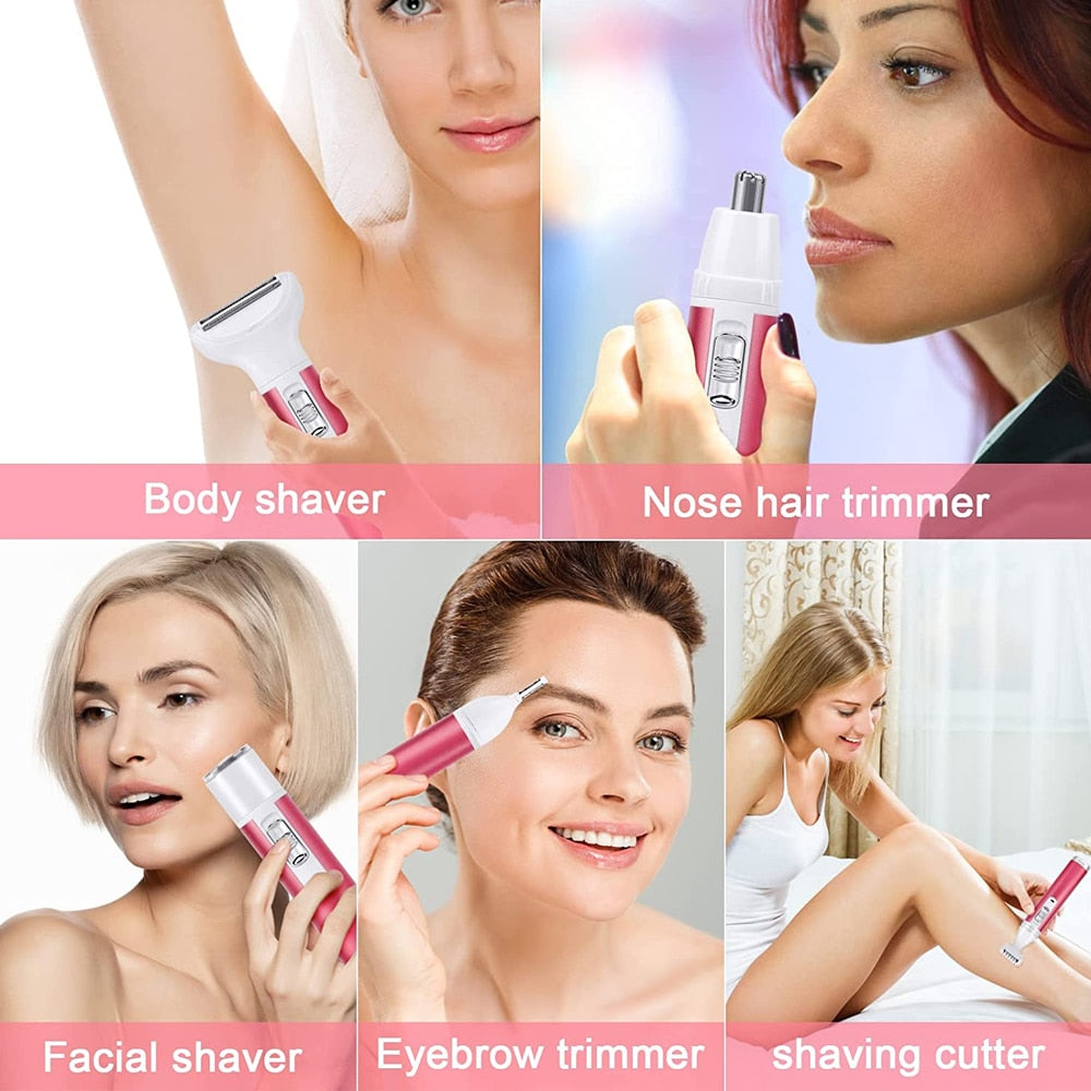 5 IN 1 Electric Hair Removal Epilator Wet&Dry Lady Shaver Nose Hair Trimmer Eyebrow Shaper Leg Armpit Bikini Trimmer Women Razor