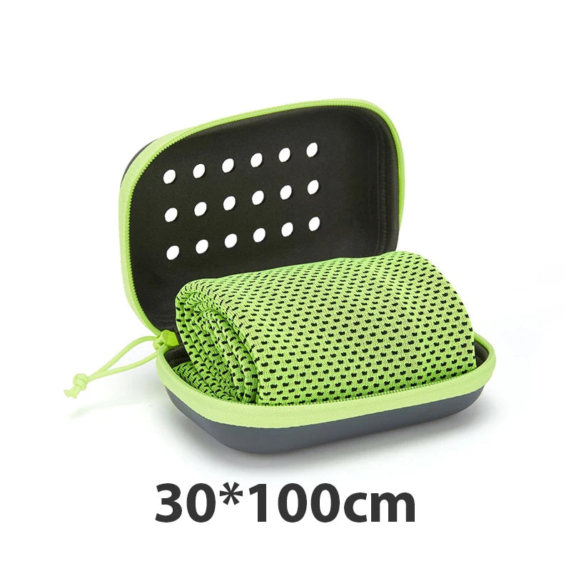 Quick Drying Cooling Towel Soft Breathable Chilly Sweat Absorption Cold Towel with Storage Box Sports Running Yoga Gym Club