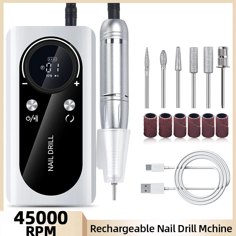 45000RPM Nail Drill Machine Kit Rechargeable Nail Sander Machine With Pause Mode Professional Electric Nail File for Manicure