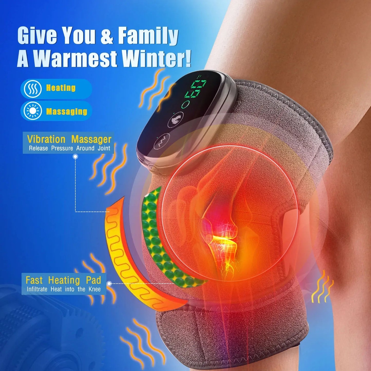 Electric Heating Knee Massager Far Infrared Joint Elbow Knee Pad Vibration Massage Knee Pain Relief Health Care