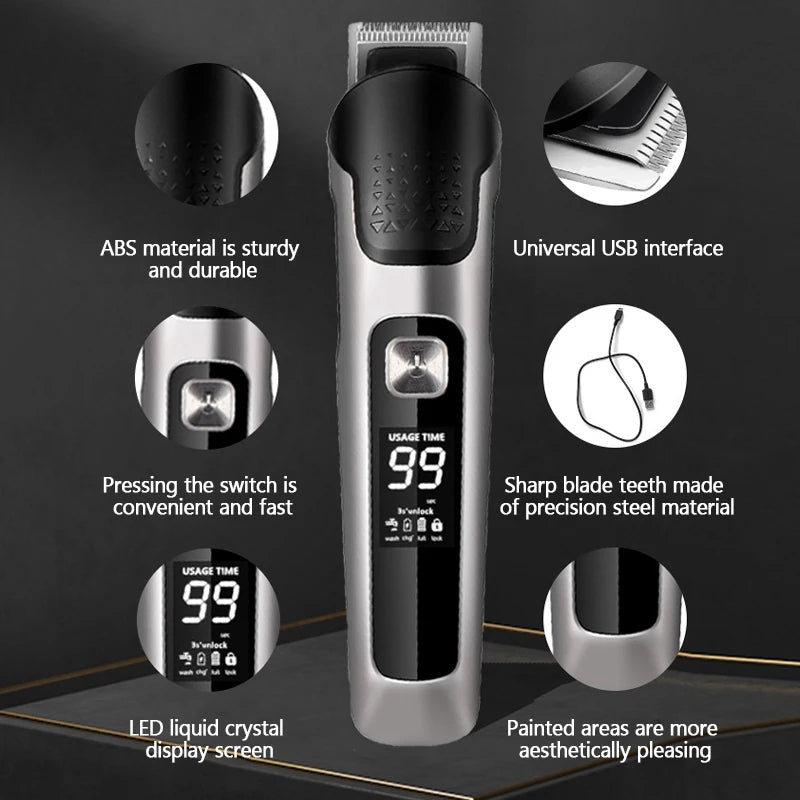All In 1 Hair Trimmer For Men Beard Grooming Kit Electric Shaver Body Groomer Hair Clipper Facial Nose Ear Trimmer Washable
