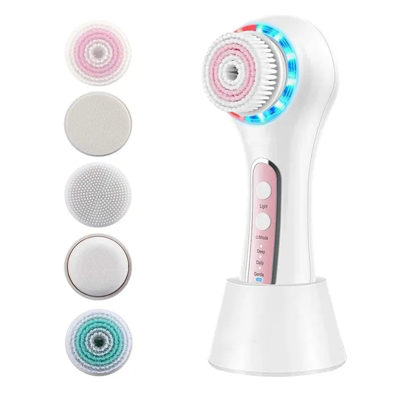 Electric Facial Cleansing Brush LED Face Cleanser Brush IPX7 Waterproof Face Scrubber Deep Cleaning Exfoliation Face Spin Brush