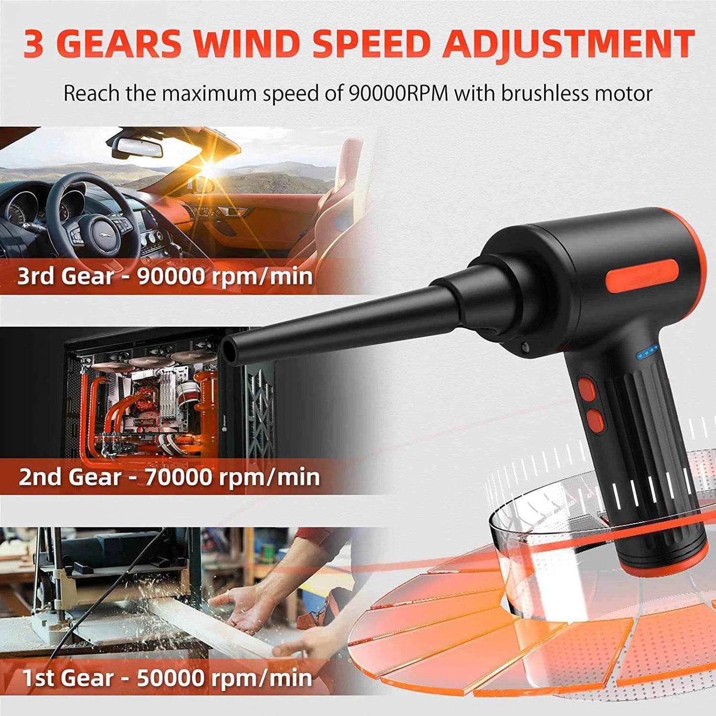 90000RPM Cordless Air Duster 90W Electric Wireless Gel Gun Blower Cleaner Brushless Motor for PC Computer Keyboard Car Laptop