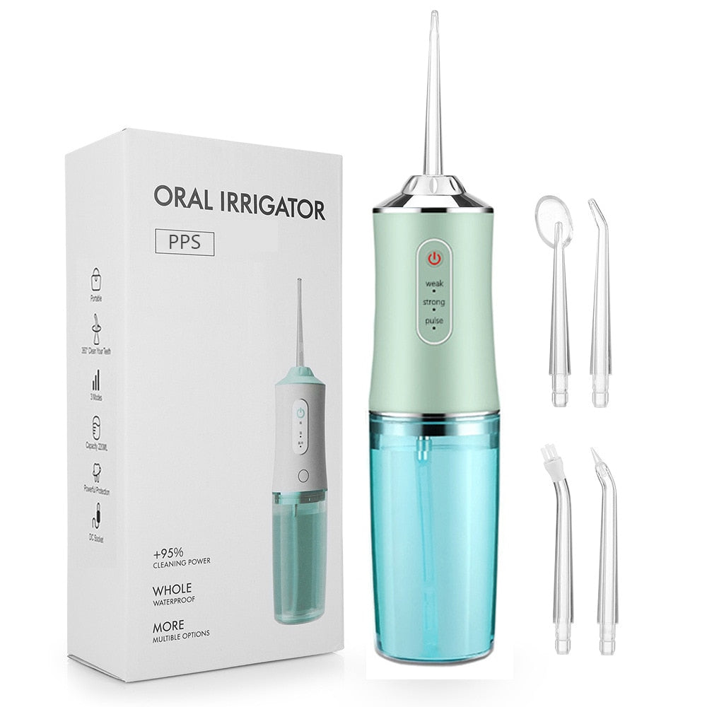 Portable Dental Irrigator Water Jet Flosser USB Rechargeable 3Mode Oral Irrigator Water Jet Floss Pick 220ml for Teeth Whitening