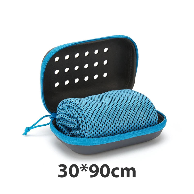 Quick Drying Cooling Towel Soft Breathable Chilly Sweat Absorption Cold Towel with Storage Box Sports Running Yoga Gym Club