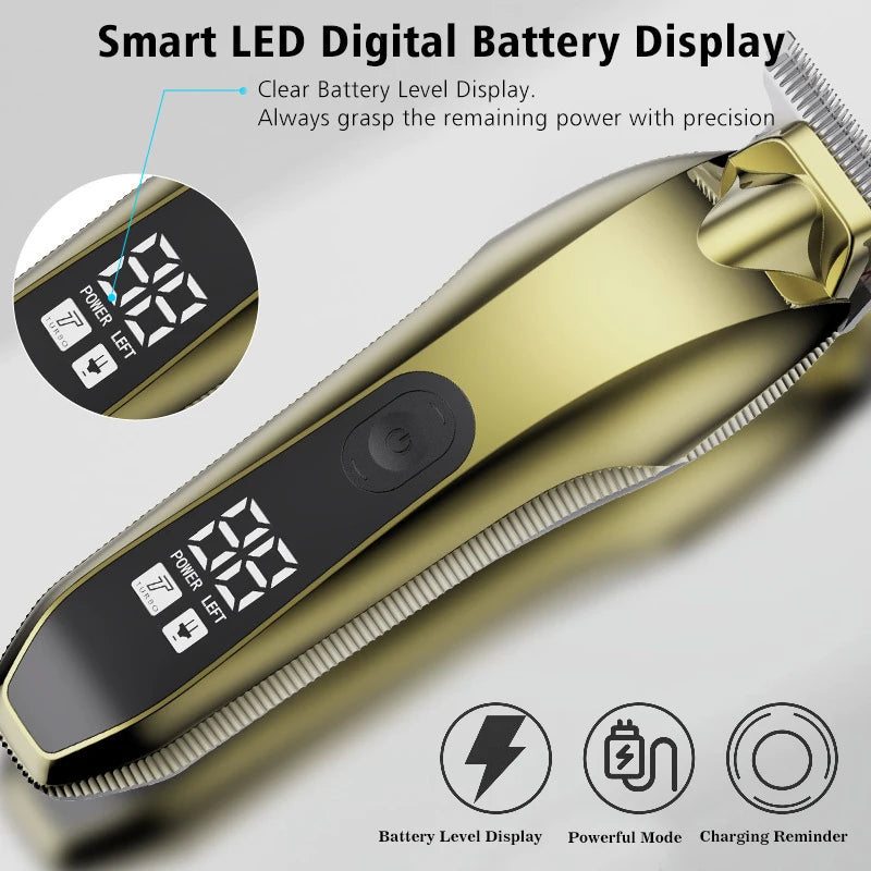 Professional Cordless Hair Clippers for Men Zero Gapped T-Blade Trimmer with LCD Display  Rechargeable Electric Beard Trimmer