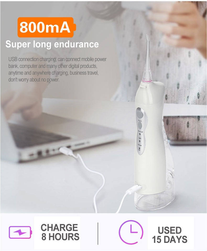 220ML Oral Irrigator Portable Dental Water Flosser USB Rechargeable 3 Mode Water Jet Floss IPX7 Waterproof Teeth Cleaner 4 Nozzle
