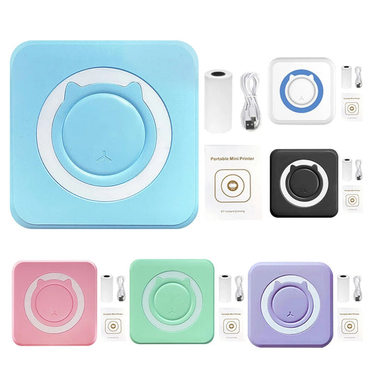 Mini Printer Portable Thermal Stickers Paper Inkless Bluetooth Wireless Thermal Printer Note 200DPI Photo Printing for Office