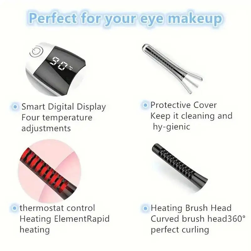 Heated Lash Curler USB Rechargeable Electric Eyelash Curler Wand Intelligent Memory Function Eyelash Curling Tool For Travel