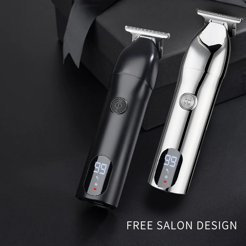 Professional Cordless Blade LCD Hair Trimmer Beard Hair Clipper Barber Shop Rechargeable Hair Cutting Machine USB with Box