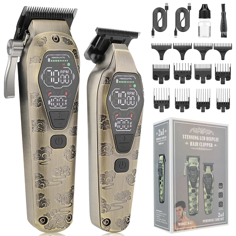 2 in 1 All-metal Electric Hair Clippers Set High-power Hair Trimmer for Men Barber Hair Cutting Machine Tools