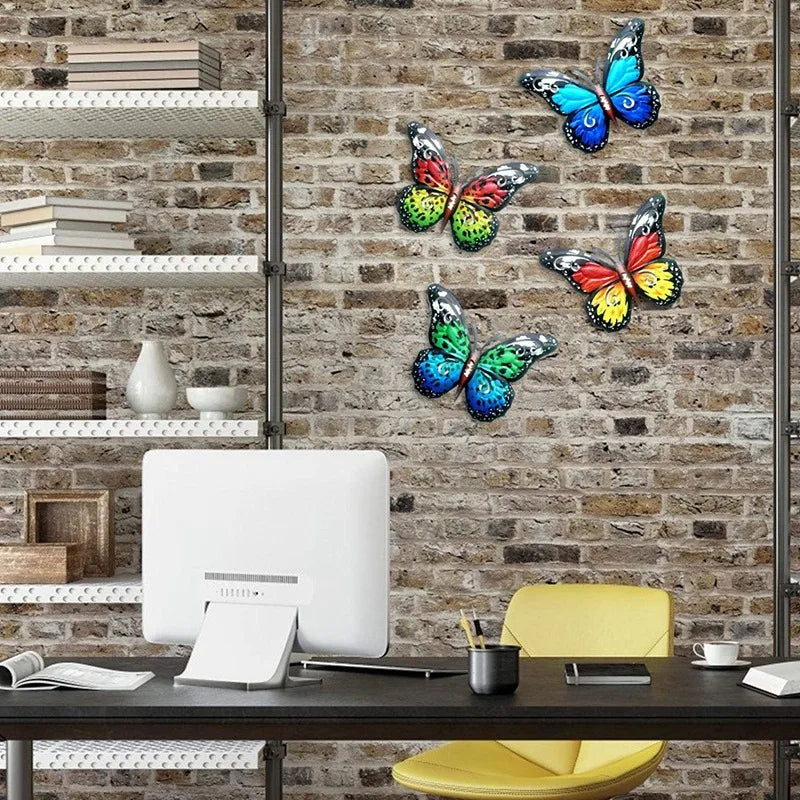 4 Pieces 3D Metal Butterfly Wall Art Decoration Ornaments Indoor Outdoor Garden Yard Wall Hanging Sheds Walls Fences