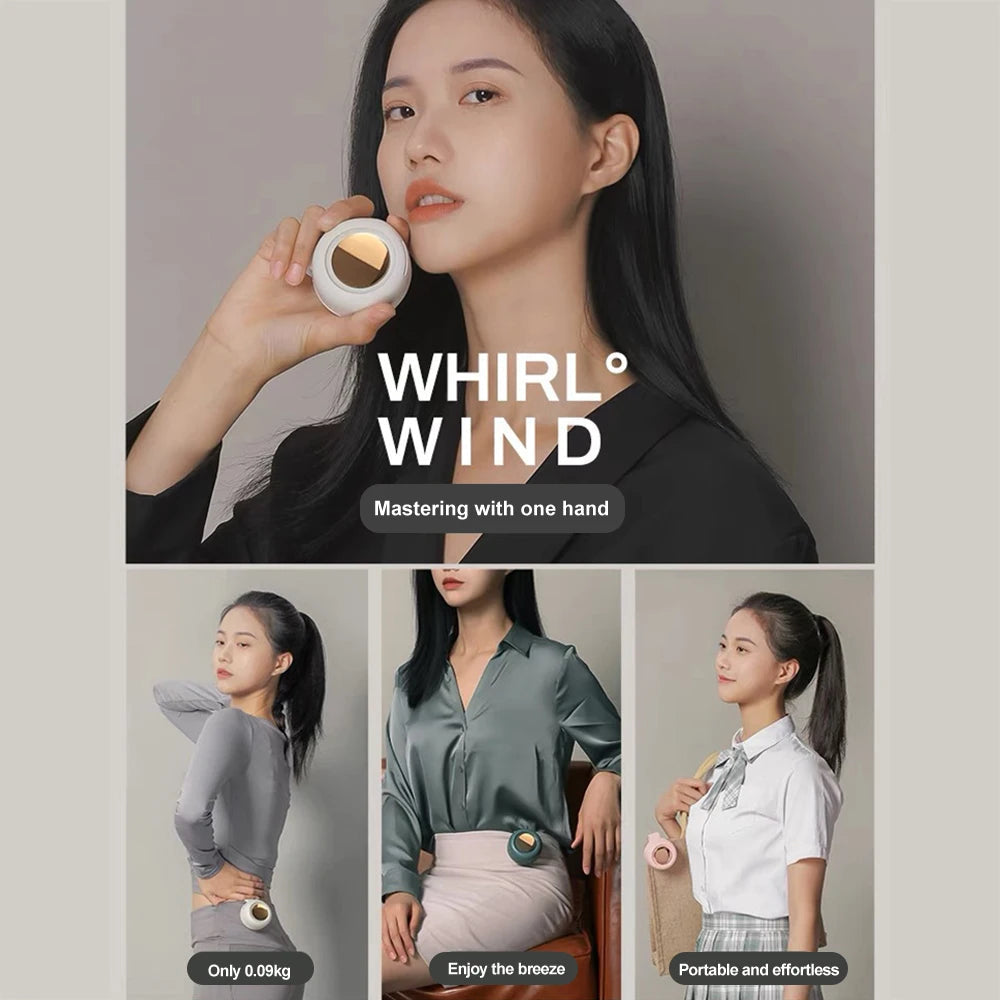 USB Hanging Neck Fan Portable Mute Mini Clip Hanging Waist Electric Fan 900mah Leafless Fan 3 Speeds for Outdoor Camping Fishing