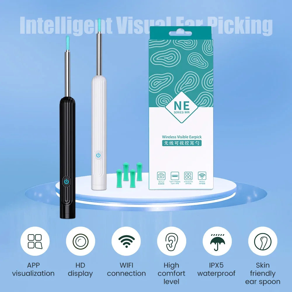 Wireless WiFi Ear Pick Otoscope Camera Borescope Luminous Ear Wax Cleaning Teeth Oral Endoscope Inspection Ear Cleaner Removal