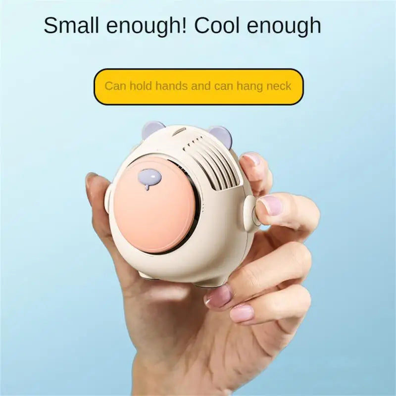 Small Fan Cute Rechargeable Electric Fan Hanging Neck Mute Summer Gifts Mini Neck Fans Cartoon Personal Fans Home Appliance