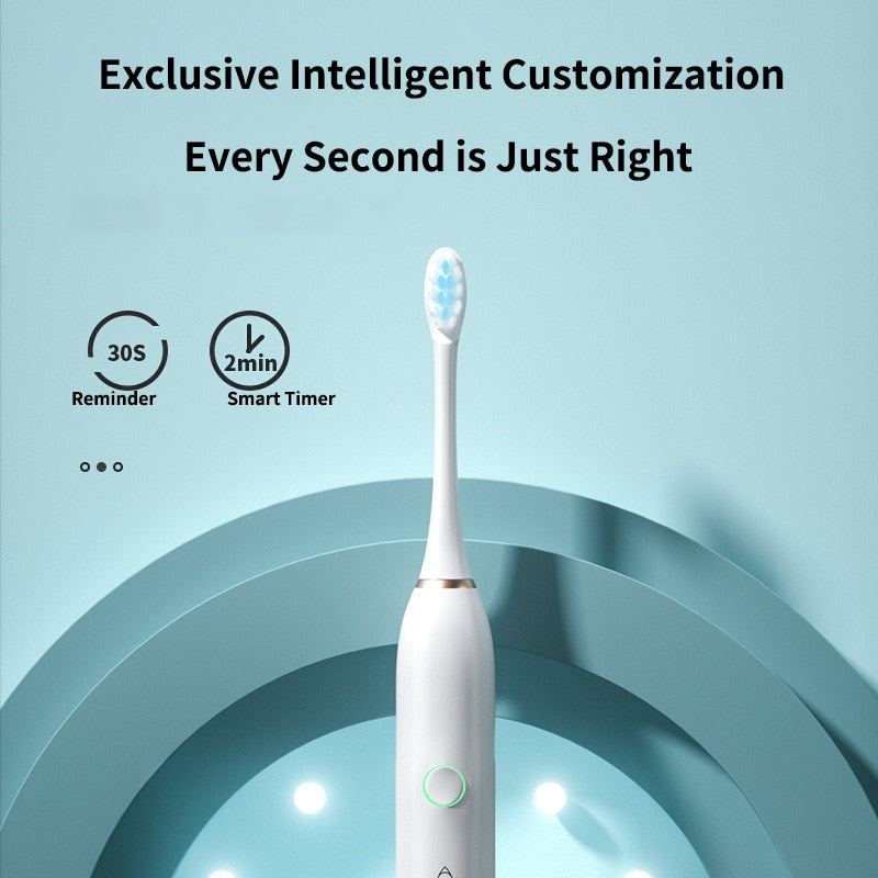 Electric Sonic Toothbrush Rechargeable for Adults 6 Modes Electronic Tooth Brushes Smart Timer with Replacement Heads Waterproof