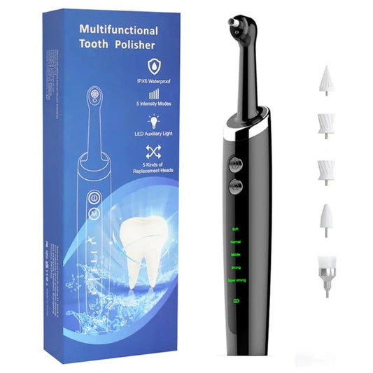 USB Rechargeable Electric Dental Tartar Remover Tooth Polisher with 5 Replaceable Heads Whitening Plaque Cleaning