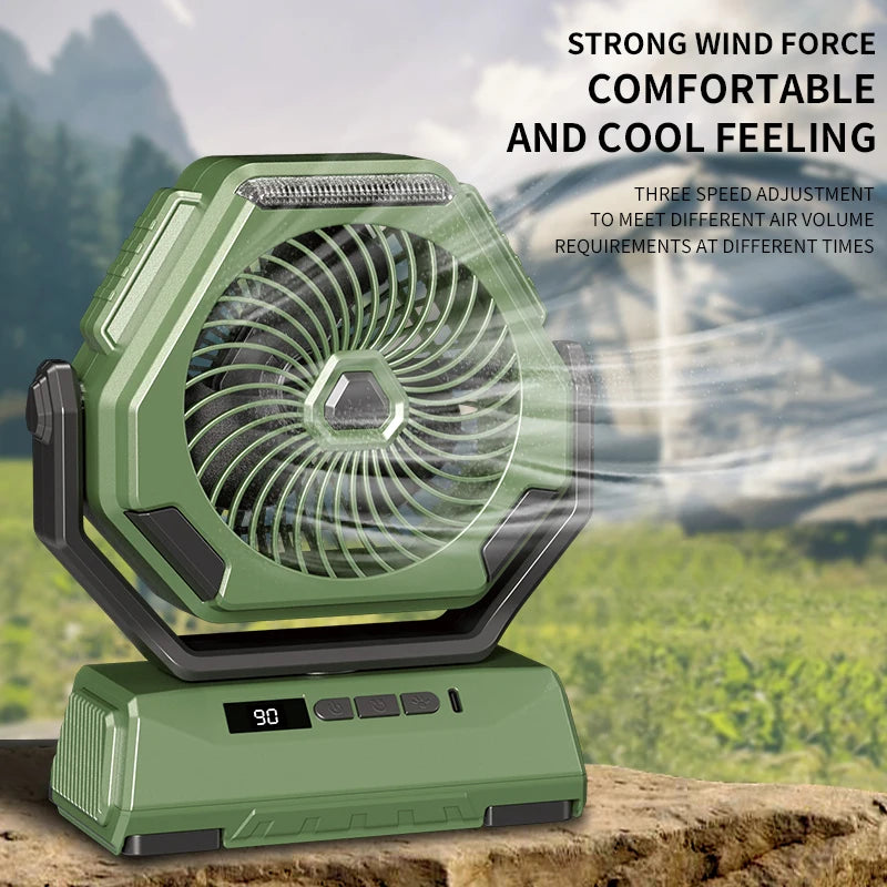 6000mAh Camping Fan Rechargeable Outdoor Fan Ceiling Oscillating Fan Portable Air Conditioner Air Cooler with Lighting