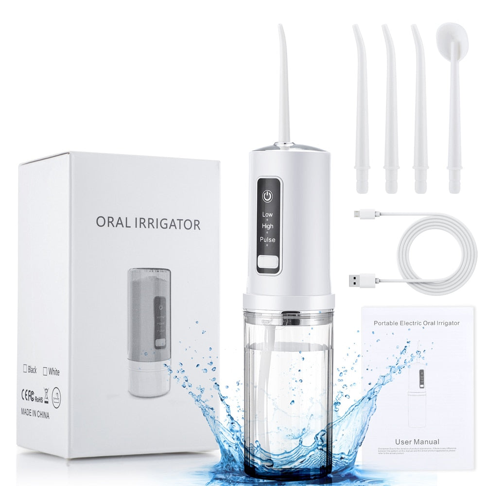 230ML Foldable Oral Irrigator Dental Water Flosser USB Charging 3 Modes Portable Water Jet Irrigation Floss Tooth Cleaner 4 Tips