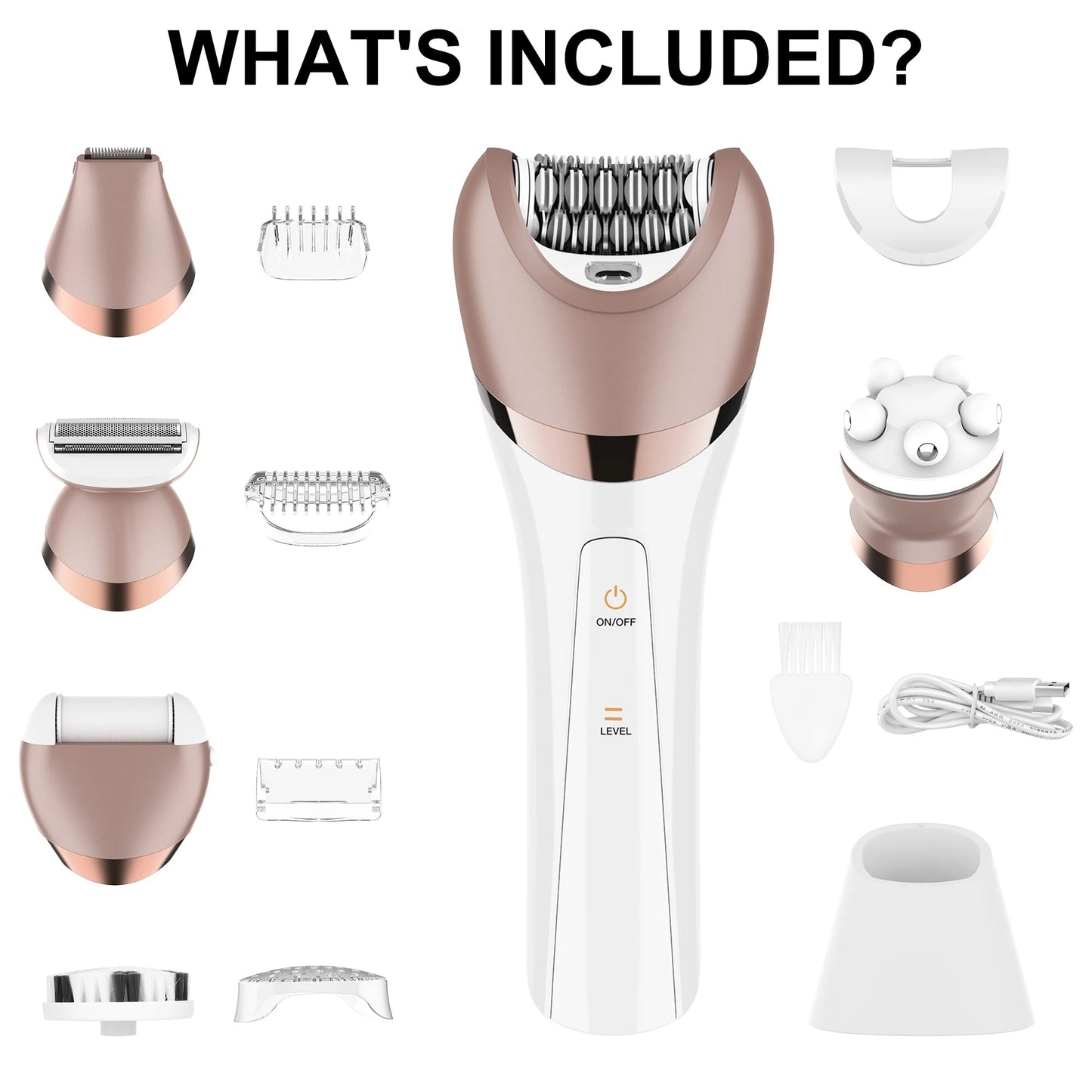 Electric Epilator Hair Removal for Women 5 in 1 Shaver for Legs Arms Underarms Bikini Public Hair Wet & Dry Rechargeable