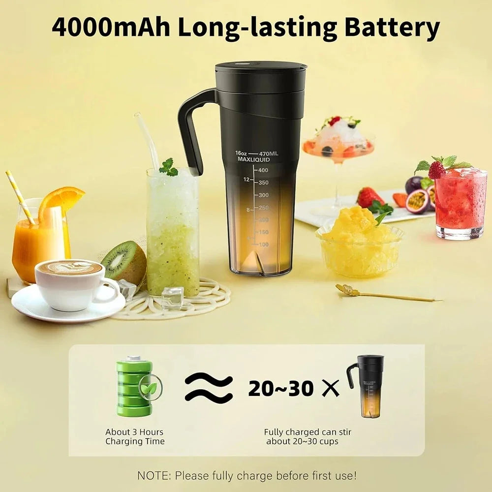 Portable Fruit Juicer 6 Sharp Blades Rechargeable Personal Multifunctional Handheld Mini Blender Cup for Shakes and Smooth