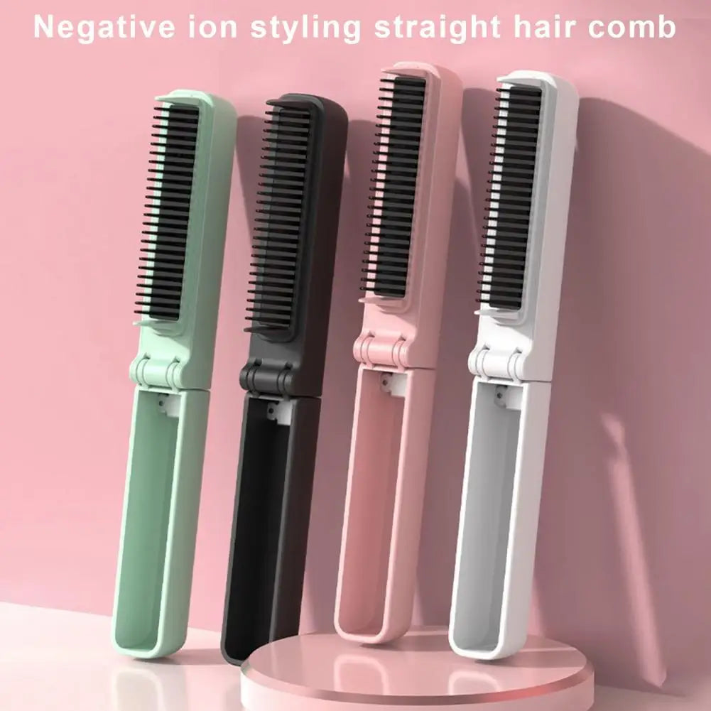 Portable Hair Styling Tool Hair Straightening Comb Portable Hot Brush Foldable Hair Straightener Comb with Fast for Travel