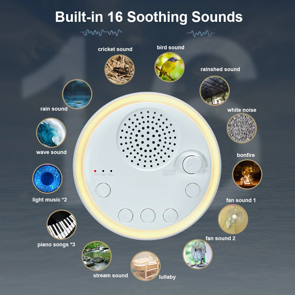 White Noise Machine Mini kid Sleep Machine 16 Soothing Sounds 15/30/60min Timer for kid Kids Adults Sleeping Relaxing