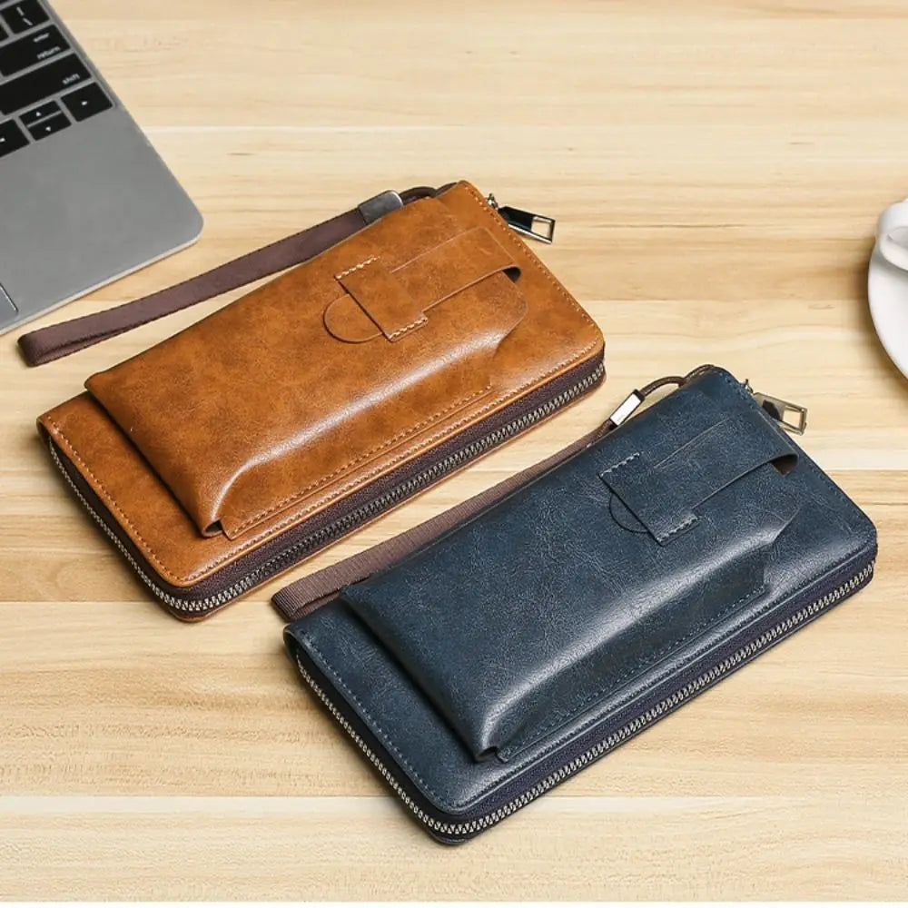 Cowhide Long Wallets Fashion Large Capacity Soft Leather Coin Purse Multifunction Zipper Phone Clutch Bag Male Men
