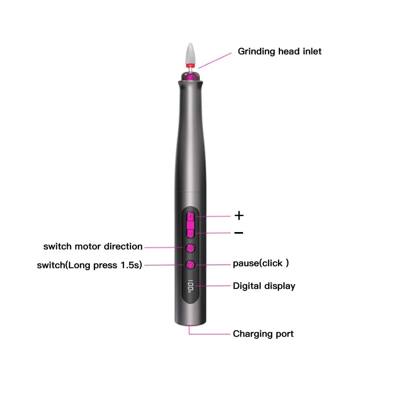 Electric Nail Sander Drill Manicure Machine Supplies for Professional Polisher Stylist Set Rechargable Wireless Portable Cordles