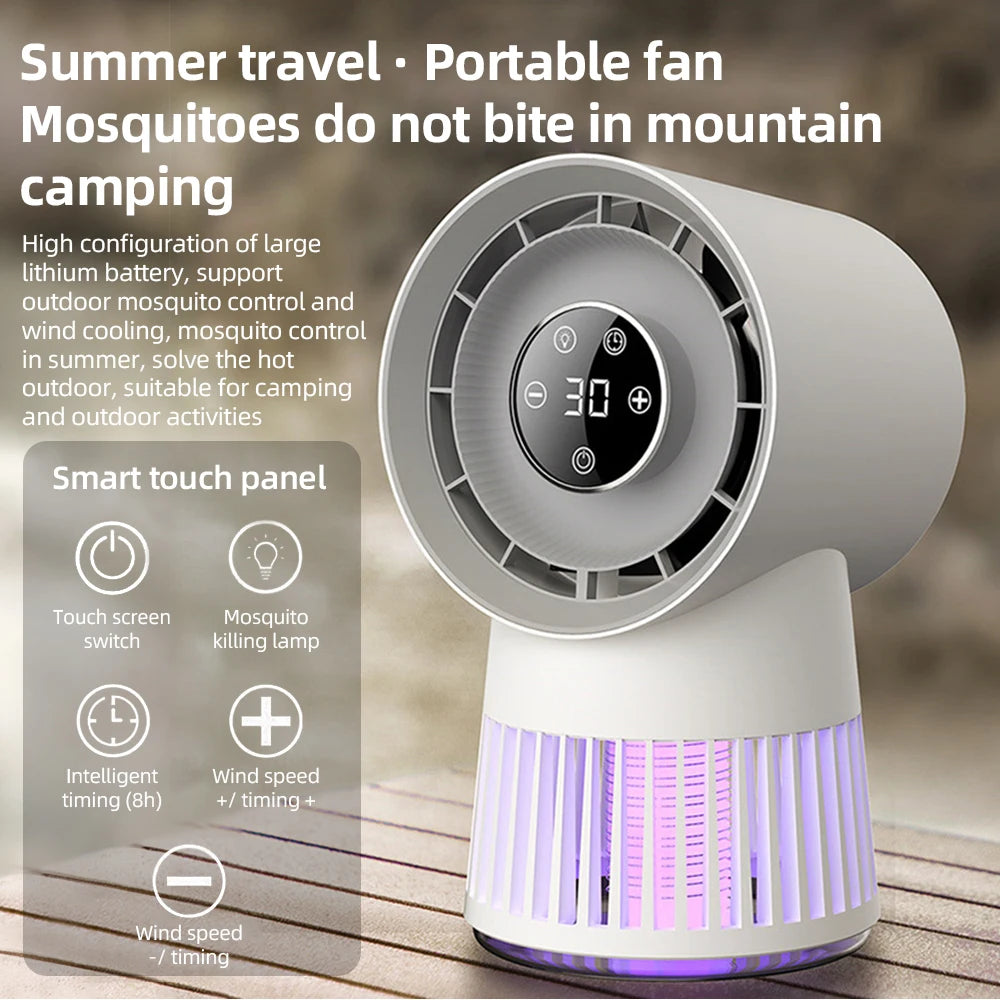 Portable Rechargeable Electric Bug Zapper Desk Fan Bladeless 8H Timer 20 Gears Mosquito Zapper 2 in 1 for Patio Backyard Bedroom