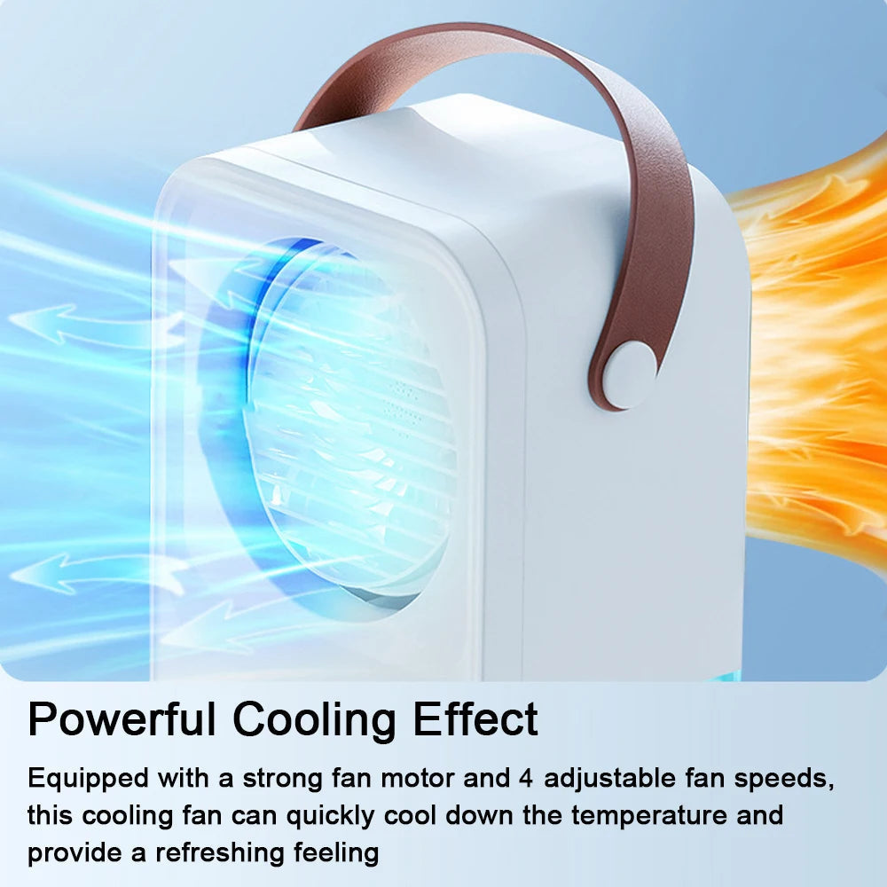 Portable Air Conditioner Cooling Fan with 4 Wind Speed Adjustable USB Rechargeable Small Fan Moisturizer for Indoor
