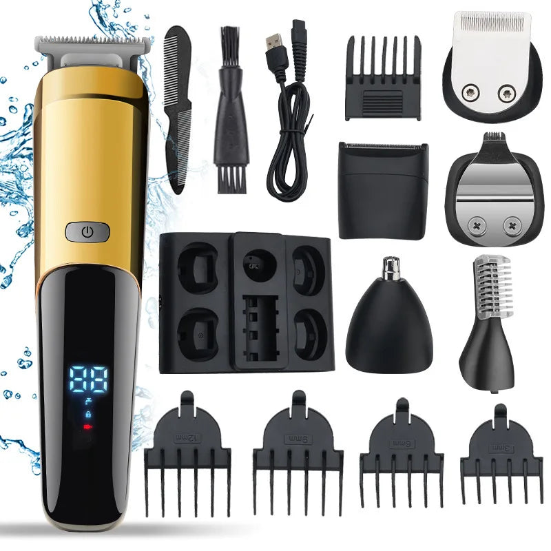 Digital Display All In 1 Hair Nose And Ears Trimmer For Men Eyebrow Beard Trimmer Electric Hair Clipper Grooming Kit Haircut