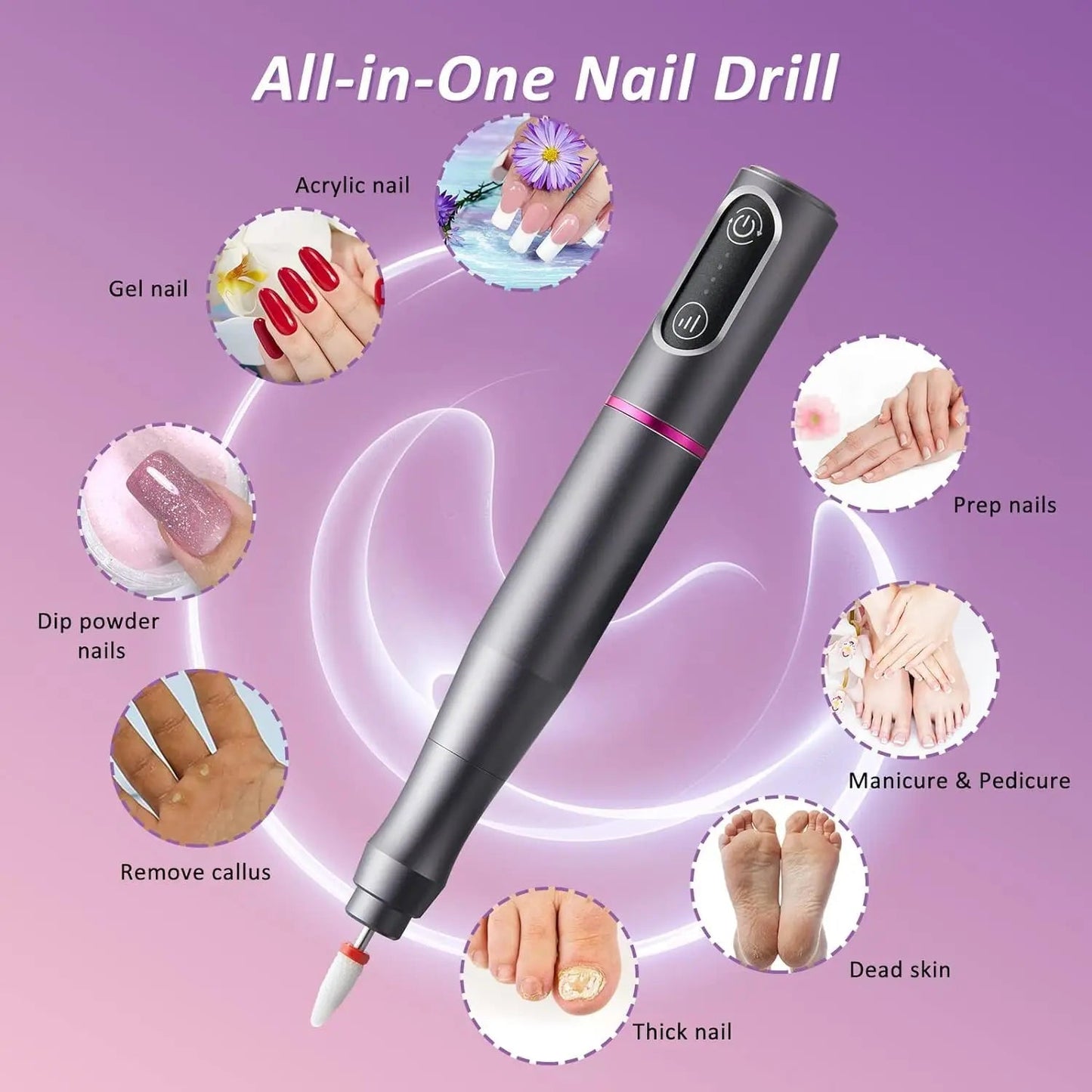 Electric Nail Drill Machine Professional Electric Nail File for Acrylic Gel Nails Efile Manicure for Grinding Polishing Trimming
