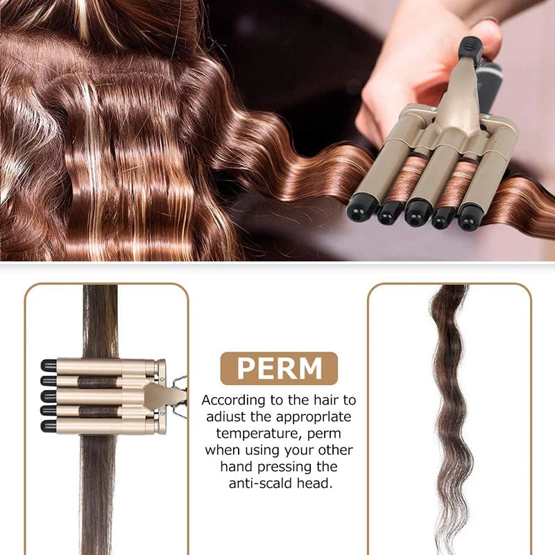Hair Curling Iron Ceramic Crimpers Wavers Curler Wand Fast Heating five Barrels Hair Waver Tools