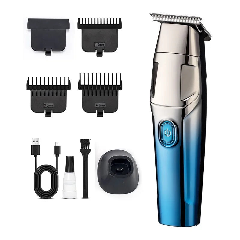 Professional Rechargeable Men's Hair Trimmer Engraved Notch Styling Barbershop IPX5 Waterproof Clipper with Charging Base
