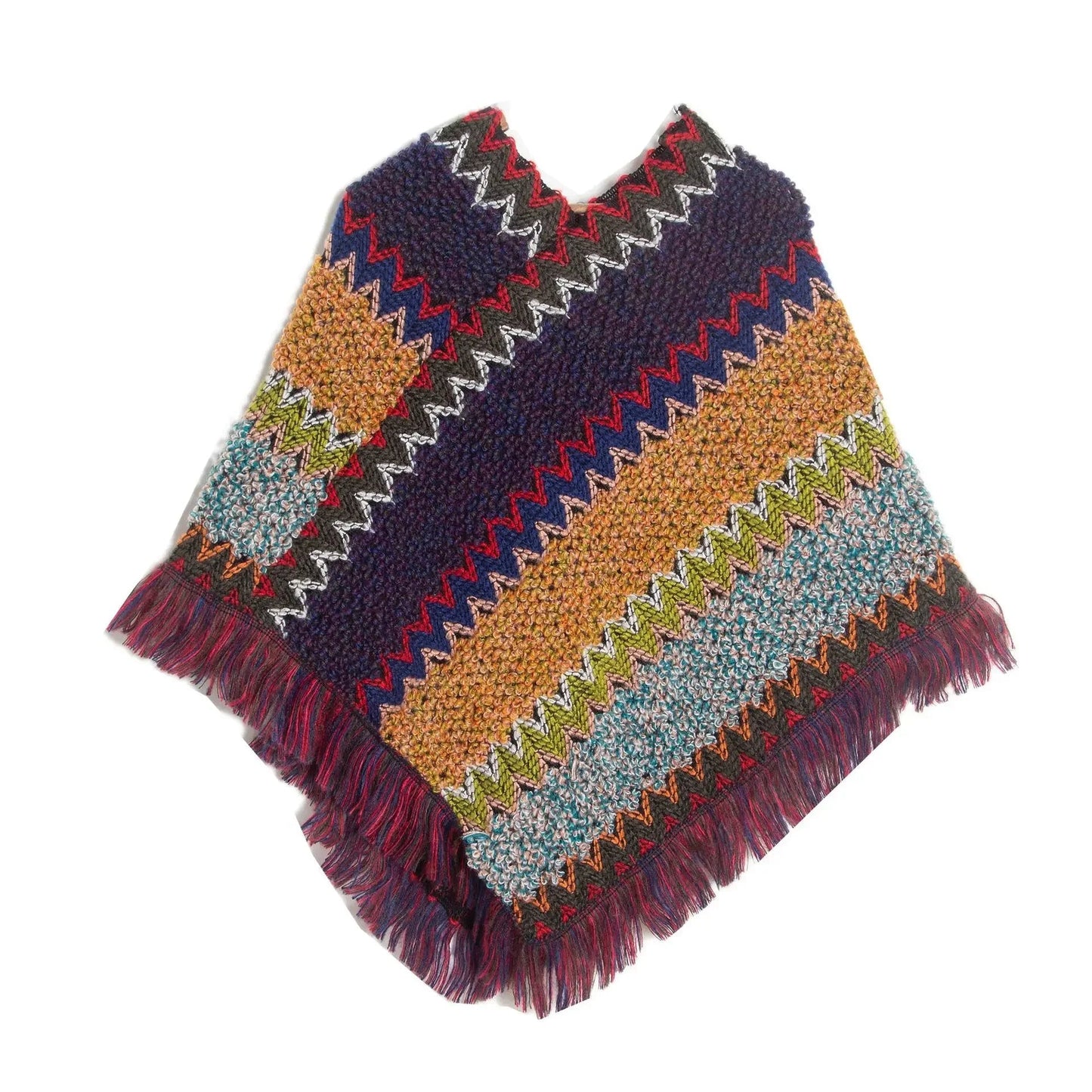 Patchwork Shawl Knitted Striped Print Cardigans Women Poncho Autumn Winter Clothing Sleeveless Sweater Cape Coats