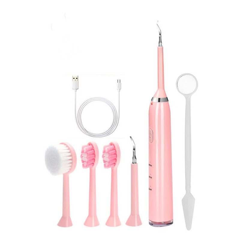 Newest 6in1 Electric Toothbrush Tooth Cleaner USB Rechargeable 3 Modes Sonic Dental Scaler High-frequency to Remove Tartar Stain