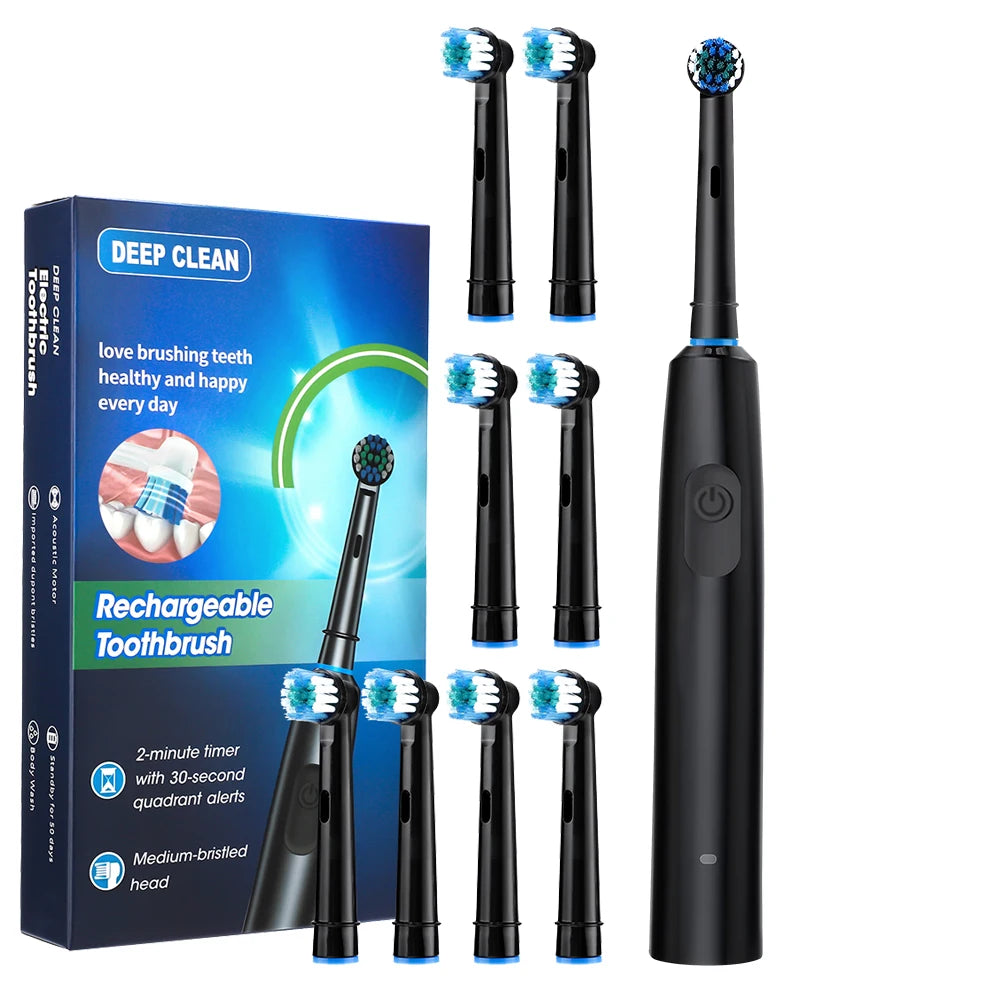 Electric Toothbrush Rechargeable 5 Modes Rotating Sonic Toothbrush Teeth Cleaner For Adults With 4/8 Soft Brush Heads