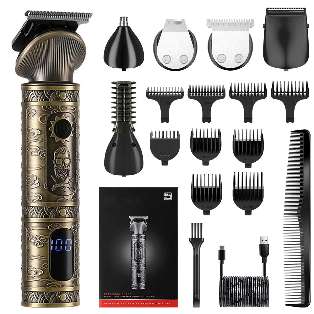 6 In 1 Hair Clipper Sets Fast USB Charging Electric Shaver Washable Blade Professional LCD Display Body Trimmer Home Use Travel