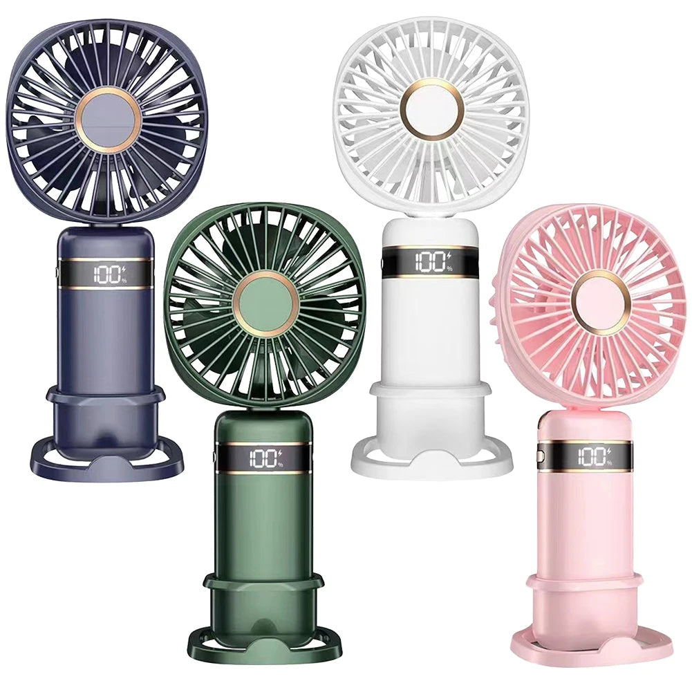 Handheld Cooling Fan 5-speed Foldable Handy Fan Rechargeable Pocket Fan Portable Ultra Quiet Power Display for Office/ Home/Dorm