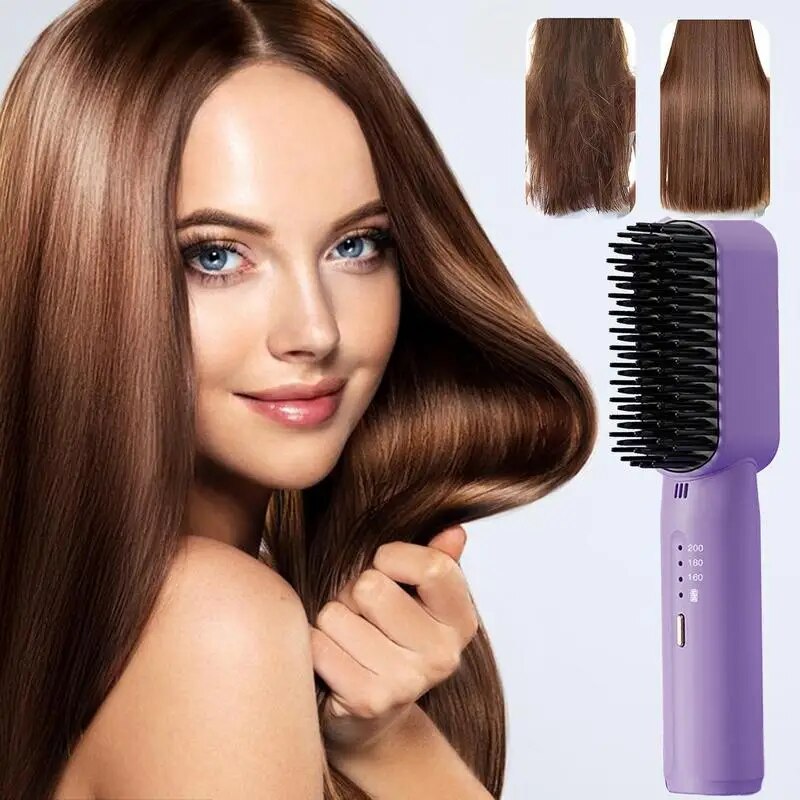 Rechargeable Hair Straightener Fast Electric Straightening Hot Brush Long Lasting Mini Battery Operated Travel Size Hair Straightener