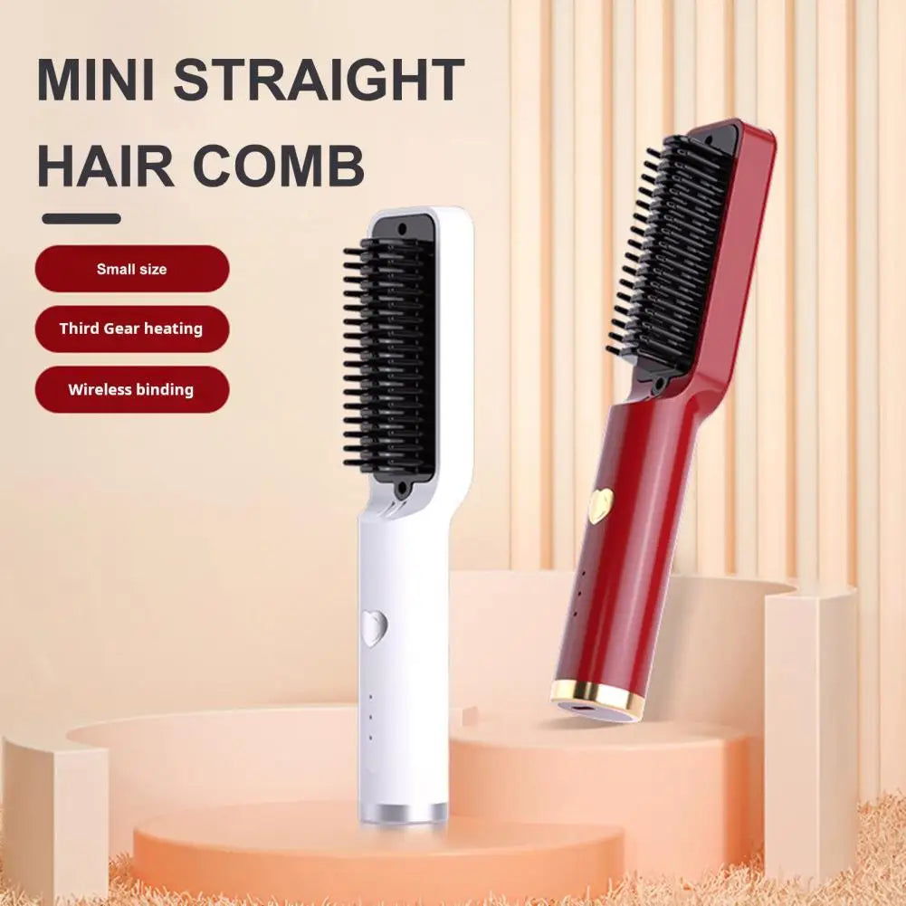 Hair Straightening Comb Portable Wireless Hair Straightener Brush for Women Fast Heating Anti-frizz Styling Comb
