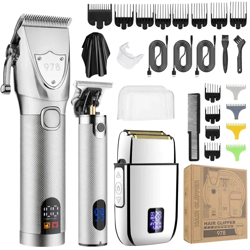 Hair Trimmer for Men Metal Body  Hair Clipper LCD Digital Display Men's Oil Engraving Electric Razor Set