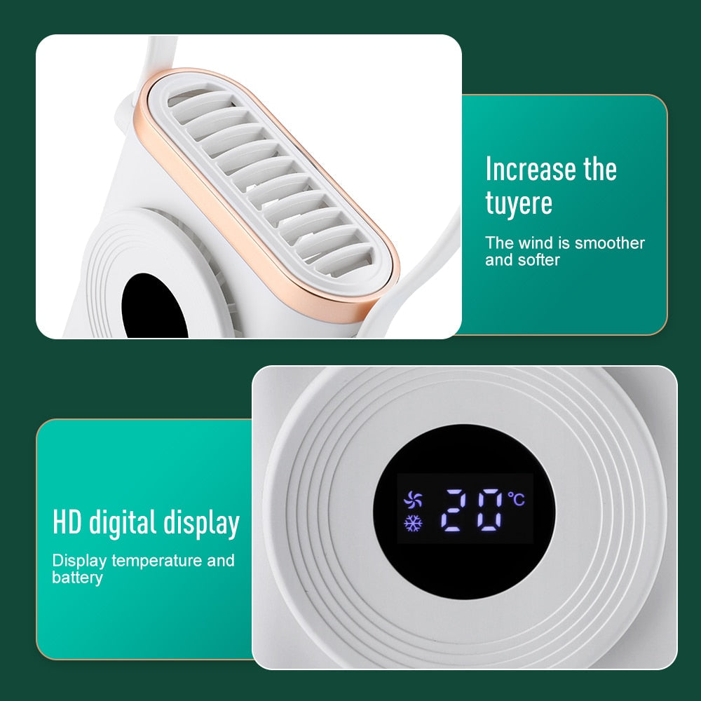 Electric Portable Neck Cooling Fan Mini  Air Conditioning Cooler Hand Wireless Travel Handheld Silent Usb Rechargeable Fan