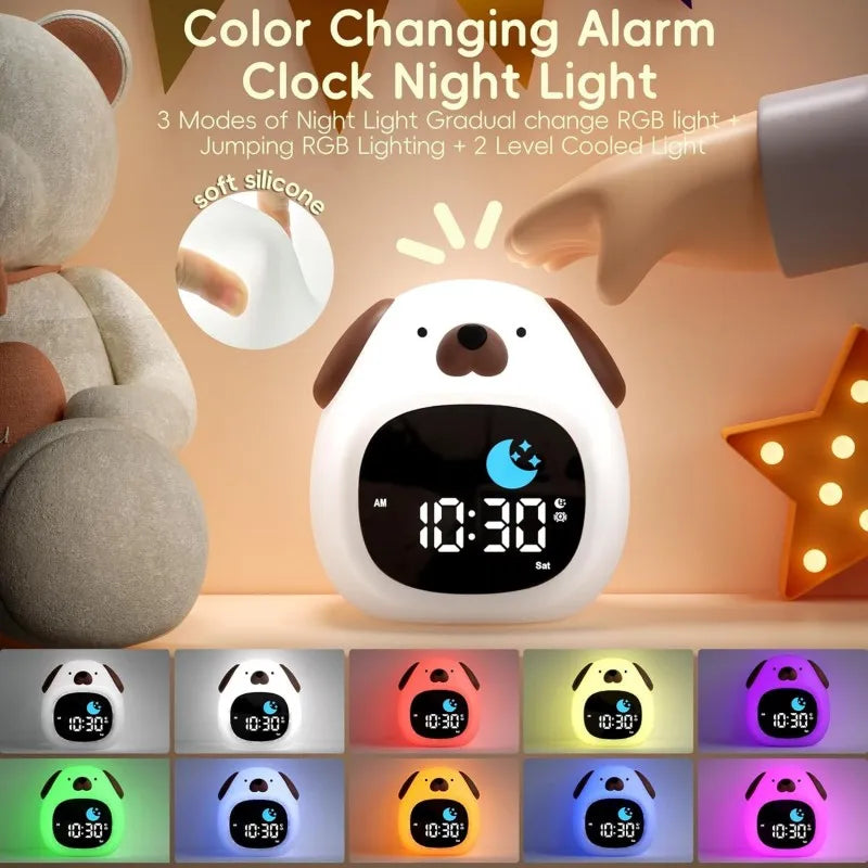 Alarm Clock for Teenager Puppy-Shape Toddler Sleep Training Clock Cute Touch Night Light for Teenager Bedroom
