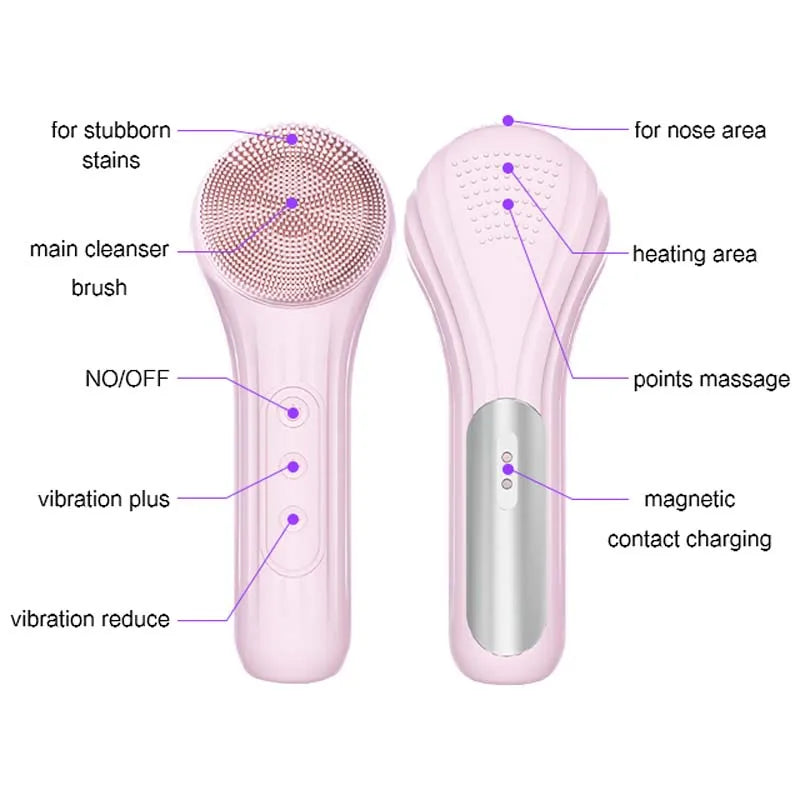 Mini Portable Rechargeable Heating Electric Usb Ultrasonic Vibration Silicond Facial Cleansing Brush