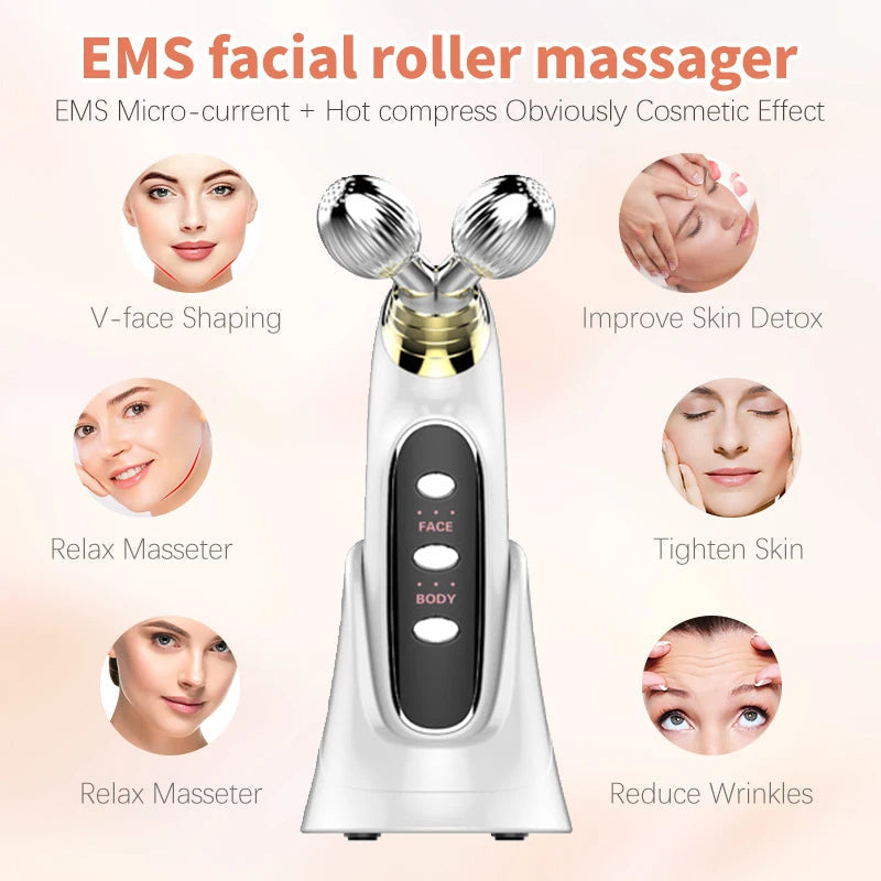 4D EMS Facial Roller Massager Beauty Machine for Skin Tightening Face Eye Neck Double Chin Massage Face Lift Tool